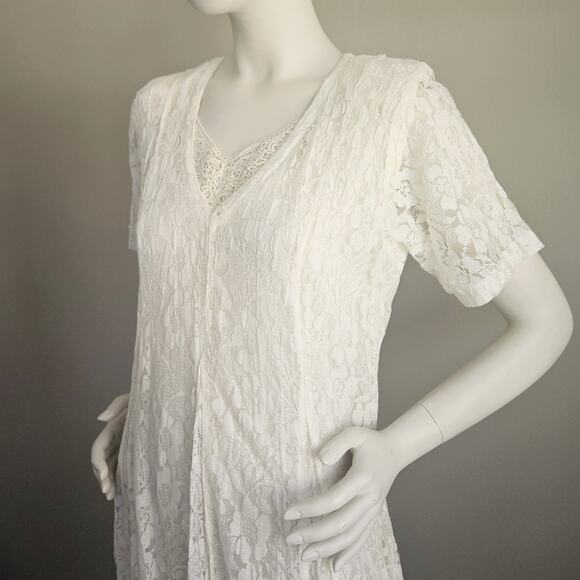 Vintage 90s White Lace Dress Bridal Coquette Angel Romantic Modest Size S - Picture 3 of 10